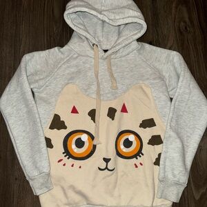 Gray and Tan Cat Face Hoodie